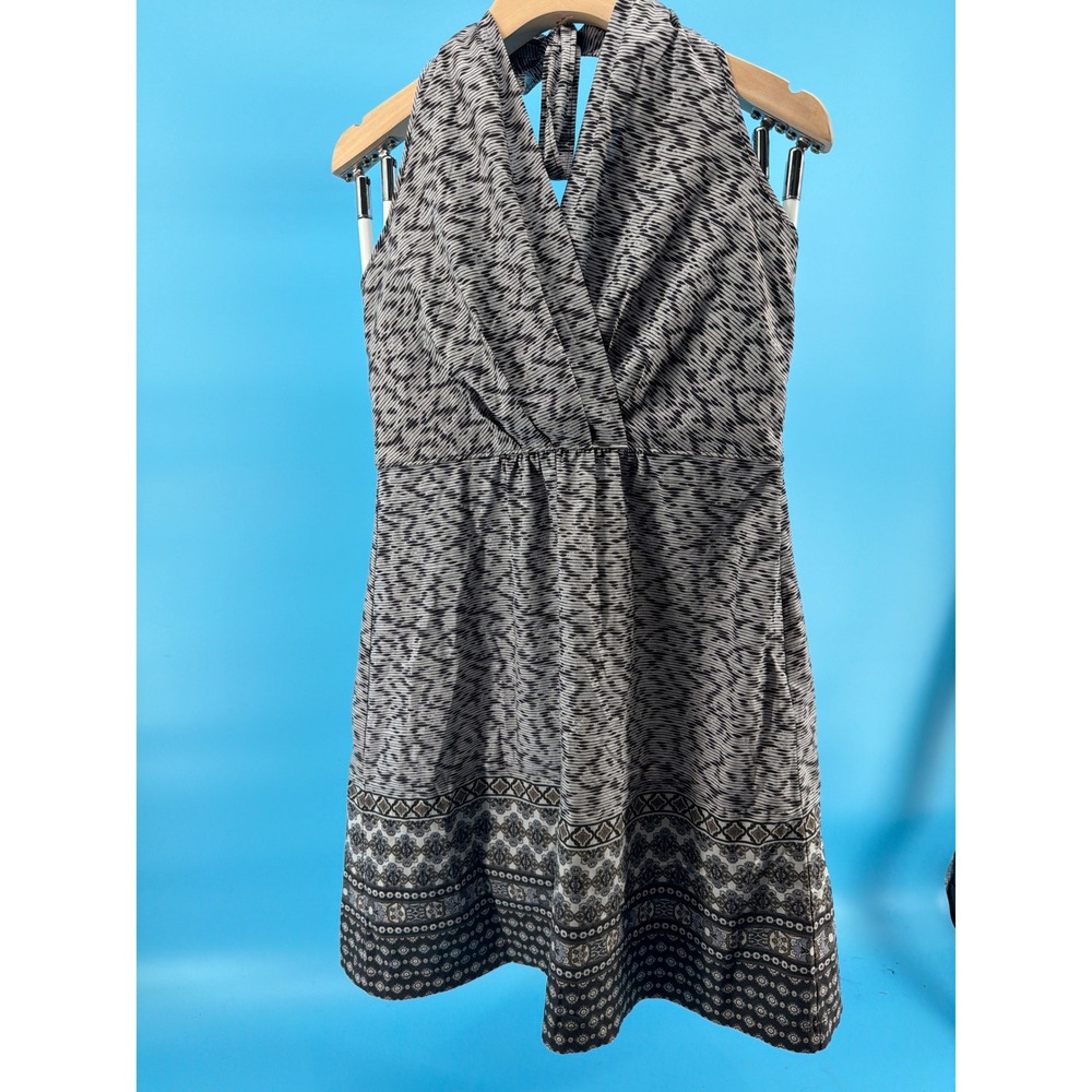 Athleta Halter Dress Black‎ White Geometric Ikat Border Print 983176 Womens